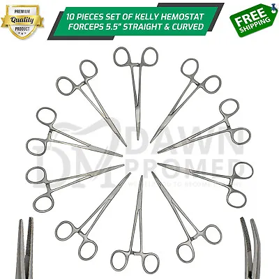 10 Kelly Hemostat Forceps 5.5  Set Straight+ Curved Locking Dental Fishing Plier • $14.90