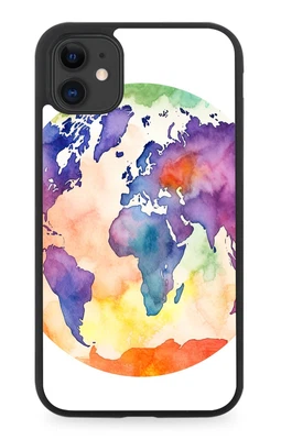 Watercolour Colourful Globe Rubber Phone Case Earth Planet World Map Globes DG92 • £13.90