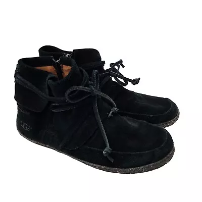 UGG Womens 11 Reid Suede Ankle Booties Moccasins Leather Flats Pull On Moc Boots • $44.97