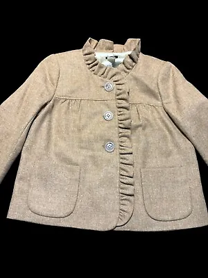 Women’s J.Crew Ruffled Coat In Camel 100% Wool EUC Size 4 • $35.47