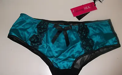 Bnwt La Senza Shorts 8 10 12 14 Georgia Teal Silk Black Lace • £13.95