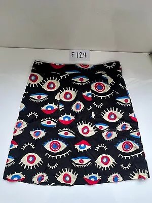 Dangerfield All Seeing Eye A-Line Mini Skirt Black Size 8 Linen Cotton • £17.95