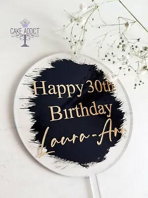Personalised Acrylic Cake Topper - Painted/ Happy Birthday / Elegant Cake Topper • £6.50
