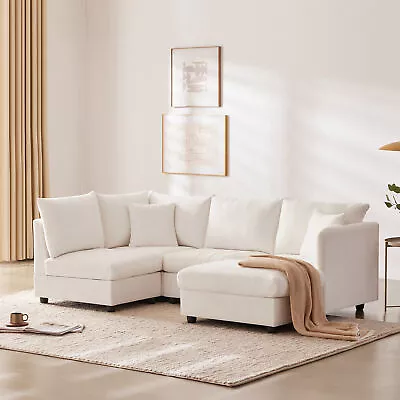 Modern Vertical Stripes 5-Seat L-Shape Sectional Sofa With Convertible Ottoman • $758.83