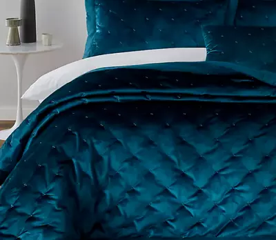 Teal Embroidered Velvet Throw Bedspread - KALEIDOSCOPE - SINGLE - RRP £75 • £35.99