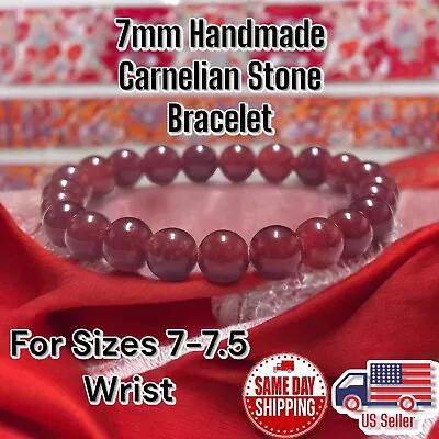 Carnelian Handmade 7mm 7-7.5” Crystal Healing Beaded Bracelet • $5.25