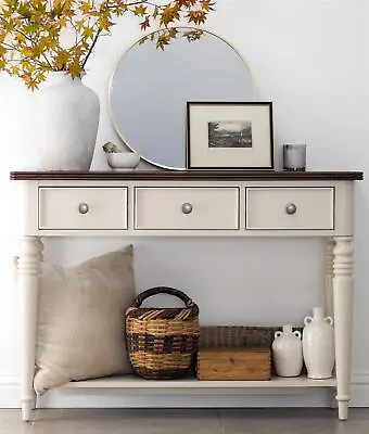 Queensbury Console Table Cream Hall Table With Oak Top 3 Drawers & Shelf • £309.99