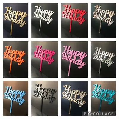 Happy Birthday Cake Topper Acrylic Party Celebrate Celebration Various Colours • £3.99