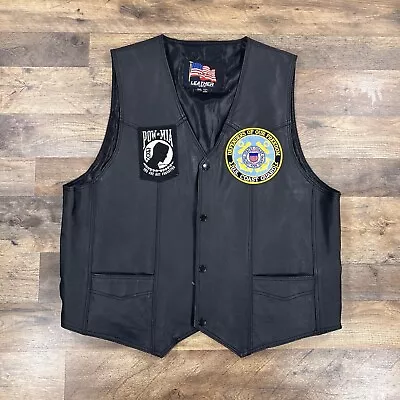 Vintage Leather Biker Vest Mens 3XL Black POW MIA Military Motorcycle USA Made • $35