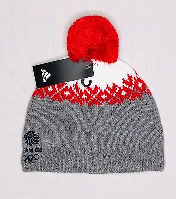 Adidas Bobble Hat Team GB Wooly Cap Winter Gym Beanie Red White Grey Men Women • £23