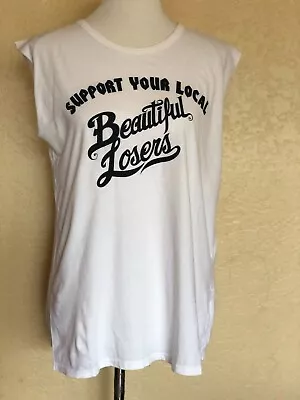 Bandit Brand Women's White Cotton Beautiful Loser Muscle Tank Top Tee Size S • $15.99