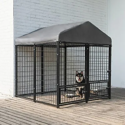 Outdoor Dog Playpen Pet Metal Cage Fence Kennel W/Waterproof Cover Feeding Doors • $169.99