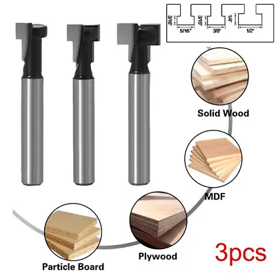 3PCS 1/4  Shank TCT Keyhole T-Slot Router Bit For 3/8  5/16  For Wood Cutter Set • $8.99