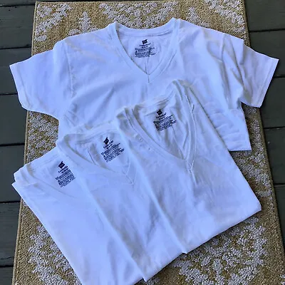 4 Pack Hanes Premium White V Neck T-Shirt Men Medium Tagless Lightweight New  • $24.99