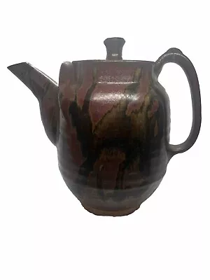 Studio Art Pottery Ceramic Bold Red & Brown Teapot • $15.99