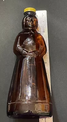 Vintage MRS BUTTERWORTH'S Amber Brown Glass Syrup Bottle Metal Cap Lid 10” • $14.62