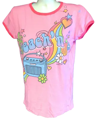 Womens Juniors David & Goliath Beach'n Radio Rainbow Pink Novelty Tee T-Shirt  • £11.56