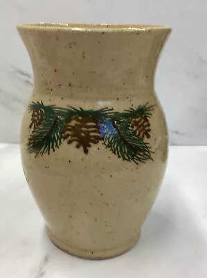 Boot Hill Pottery Signed Pinecone Vase Christmas Gift Decor Green Brown Beige *F • $23