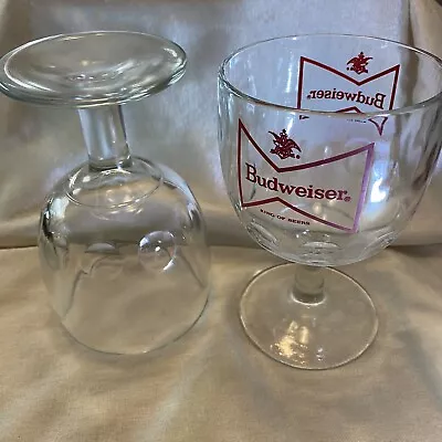 Set Of 2 Vintage 1 Clear 1 Budweiser Beer Glass 6 Lg Thumbprint Goblet Thick MCM • $15
