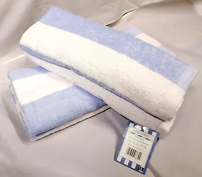 2 Pack Soft Blue Stripe 100% Cotton Pool Towels Beach Towel Large Bath Sheet Spa • £20