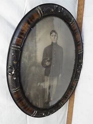 Pre WWI Era Military Soldier Photo Gesso On Wood Bubble Dome Glass Frame Army • $149.99