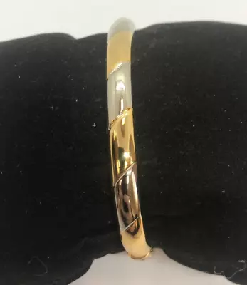 Bangle Yellow White Polished Metal Stripe 21g Hinged 7mm Wide D T2290 J1P955 • £9.99