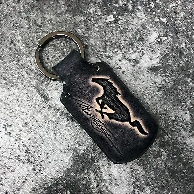 Handmade Leather Keychain With Mustang Logo In Vintage Black. 1EA • $25