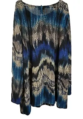 Maggie Barnes Womens Plus Size 5X Blouse Top Tunic Gray Blue Black Art To Wear  • $22.99