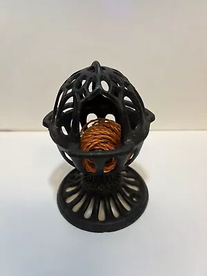 Vintage Cast Iron String Dispenser Yarn Twine Holder Footed Basket Mercantile • $20