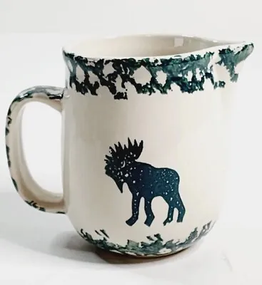 Tienshan Moose Country Folk Craft Creamer Pitcher Green Sponge Stoneware • $9.50