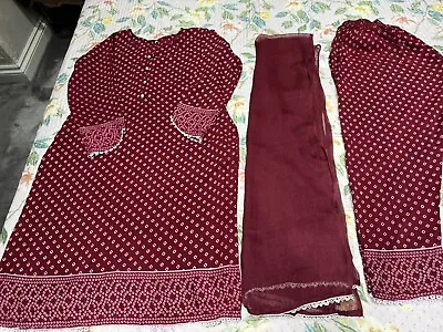 Ladies Pakistani Indian Linen 3 Piece Salwar Qameez Suit Medium  • £4.99