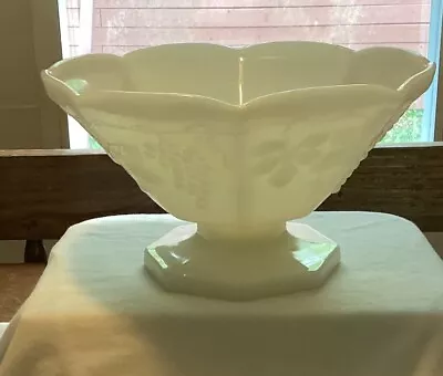 Vintage White Milk Glass Pedestal/Footed Fruit Bowl Grape Pattern • $20