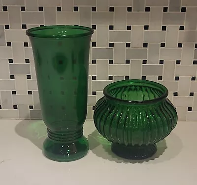 Lot Of (2) Vintage Emerald Green Glass Vases - NAPCO & E.O BRODY • $28