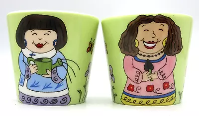 PartyLite Garden Gals Votive Ceramic Candle Holders P8007 Pair Succulent Pots • $8.56