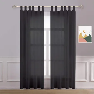 A Pair Lucy Voile Curtain Panel Tab Top – FREE Tieback - 6 Colours  • £11.50