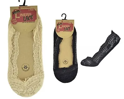 Ladies Nude Or Black Invisible Cotton Rich Lace Liners Footsies By Foxbury UK  • £3.99