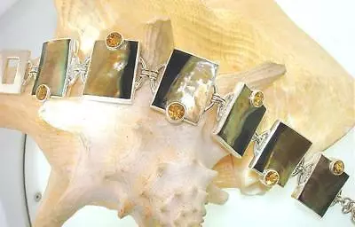 Marta Howell 925 Silver Black-Lip Mother Of Pearl Citrine Gemstone Bracelet #10 • $425