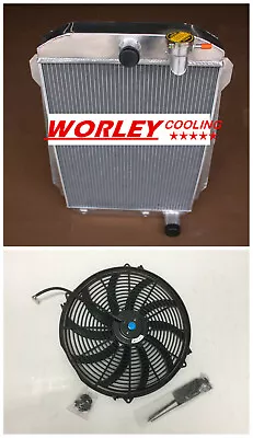 Aluminum Radiator + Fan For Chevy Hot Street Rod 350 5.7 V8 W/Tranny Cooler 1939 • $228