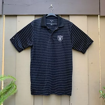 Antigua Las Vegas Raiders Black & Silver 3-Button Striped Golf Shirt Lrg Oakland • $17.99