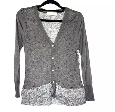 Vintage Cardigan Odd Molly Grey Knit Button Up Jumper Lace Hem Size Sm RRP $329 • $61.60