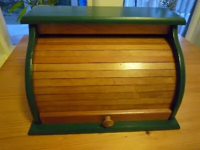 Roll-Top Wood Bread Box Green Painted & Varnished Natural Wood 18  X 11  X 11.5  • $70