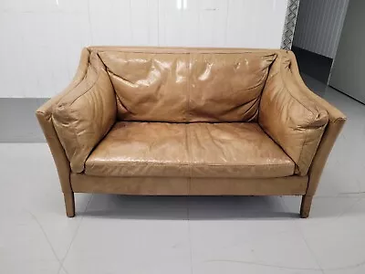 Halo 'reggio' Brown Leather 150cm Sofa - Small Love Seat • £350