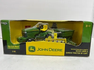 John Deere GX345 Lawn & Garden Tractor W Cart Tiller & Mower 1/16 Scale By Ertl • $70