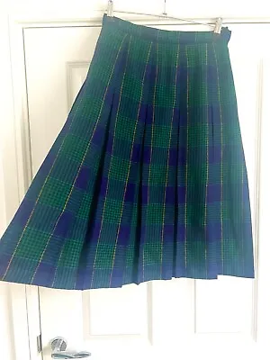 Murray Brothers Scottish Pure New Wool Pleat Midi Flared Skirt Tartan Kilt 14 • £28.40