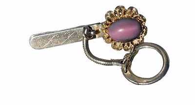 Vintage King's Key Finder LA Gold Silver Key Ring Clip Tone Pink Stone • $5