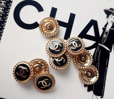 £33.97 • Buy 4 Chanel Stamped Round Black Gold Round Buttons 16 Mm 0.64  Lot Of 4