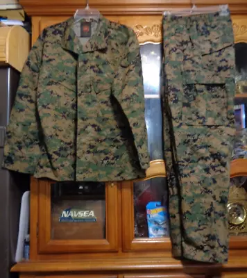 USMC MARPAT Uniform WOODLAND Combat Shirt & Pants In Size MEDIUM SHORT USED NWOT • $127.75