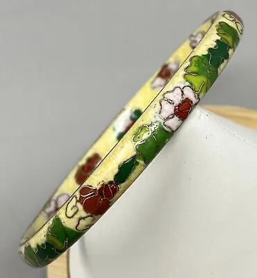 Vintage Cloisonne Bracelet Bangle Yellow Enamel Multicolor Flower Chinese Export • $11.99