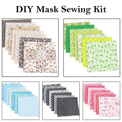 DIY Face Mask Sewing Kit Fabric Squares Patchwork + 6M Elastic 10 Nose Strips • £1.89