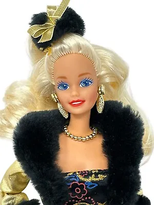 1993 Golden Winter Barbie Evening Elegance Mattel 10684 Black Gold Brocade Dress • $22.70